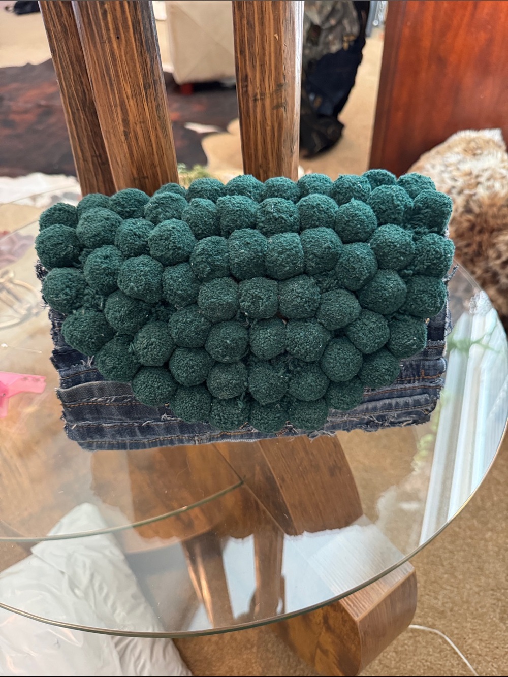 Emerald Pom-Pom Clutch